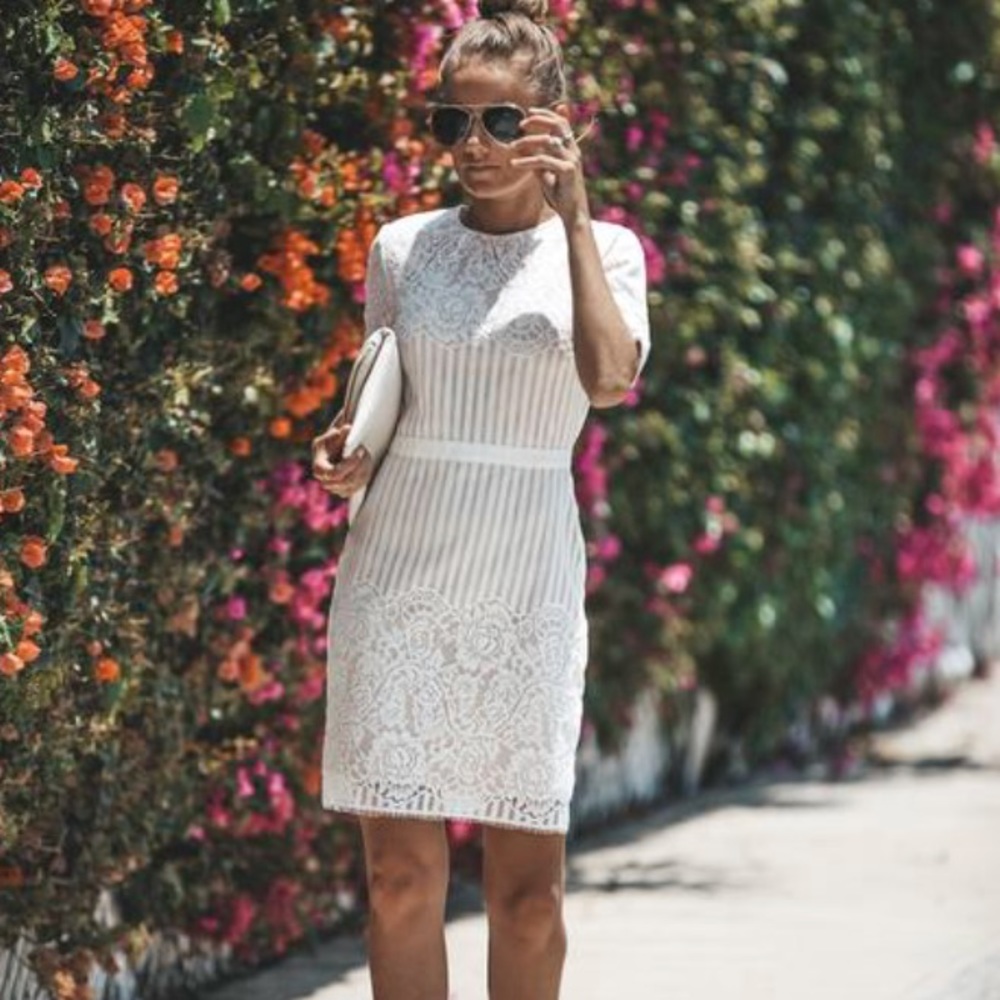 White and nude detailed lace dress